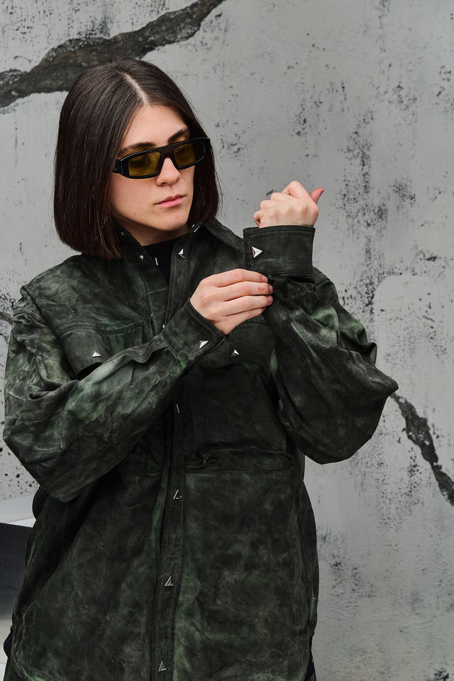 Wicked33 Swamp streetwear jacket in green tie-dye