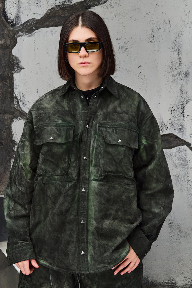 Wicked33 Swamp streetwear jacket in green tie-dye