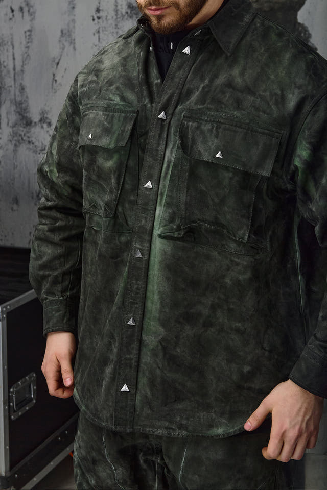 Wicked33 Swamp streetwear jacket in green tie-dye