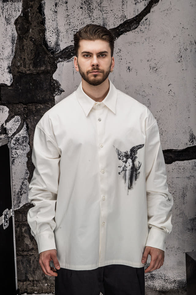Wicked33 Relic oversized shirt in off-white, large back print + subtle front graphic