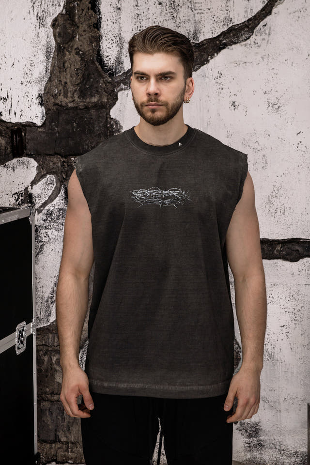 Wicked33 Crown oversized t-shirt in washed black, large back graphic, subtle front print