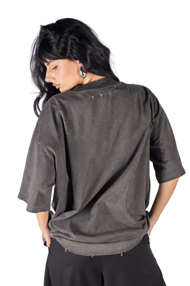 Wicked33 Veil oversized t-shirt in dark grey / washed black, bold front graphic print