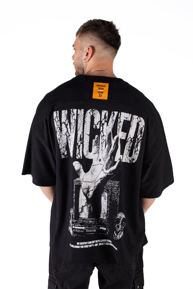 Wicked33 Transmission oversized t-shirt in black, large back print with vintage distressed effect