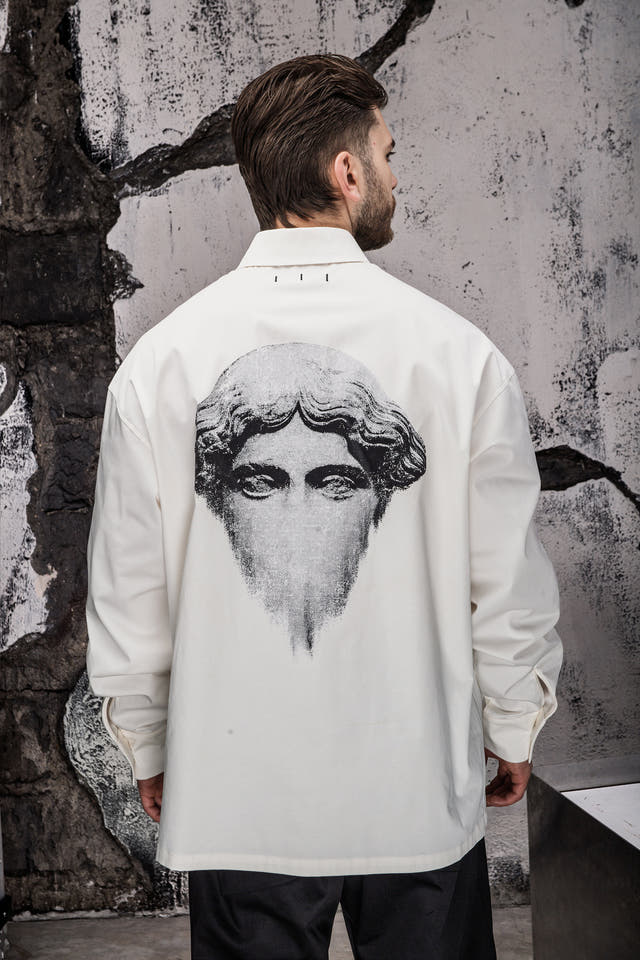Wicked33 Relic oversized shirt in off-white, large back print + subtle front graphic