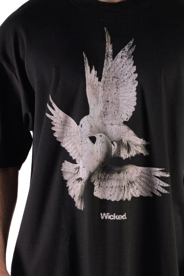 Wicked33 Doves oversized t-shirt in black, large front print
