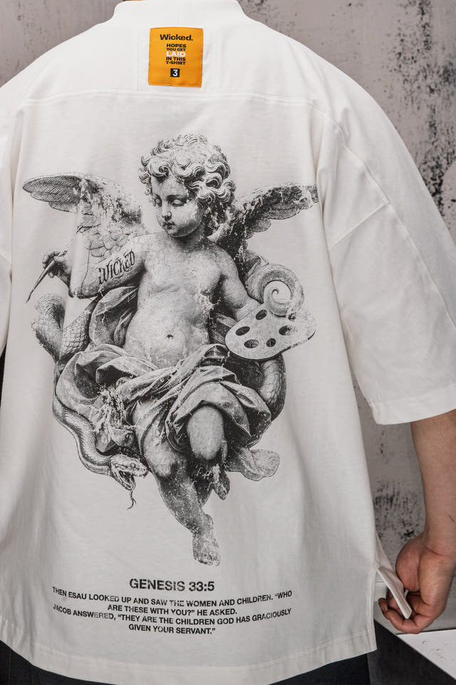 Wicked33 Genesis oversized t-shirt in off-white, back print + subtle front graphic