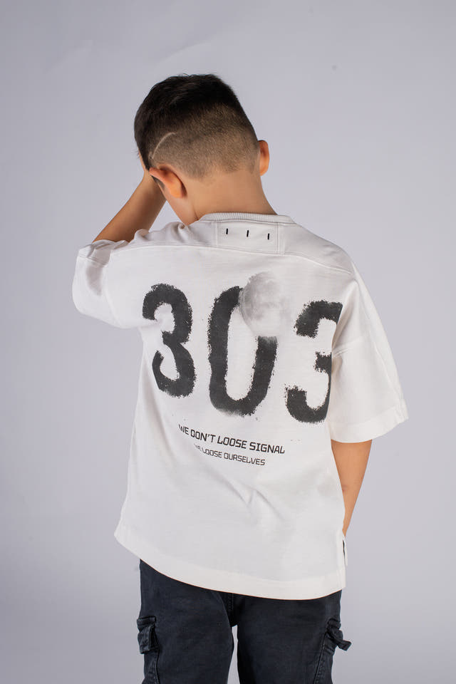 Wicked33 No Signal oversized t-shirt in off-white, minimal front design with large back graphic artwork