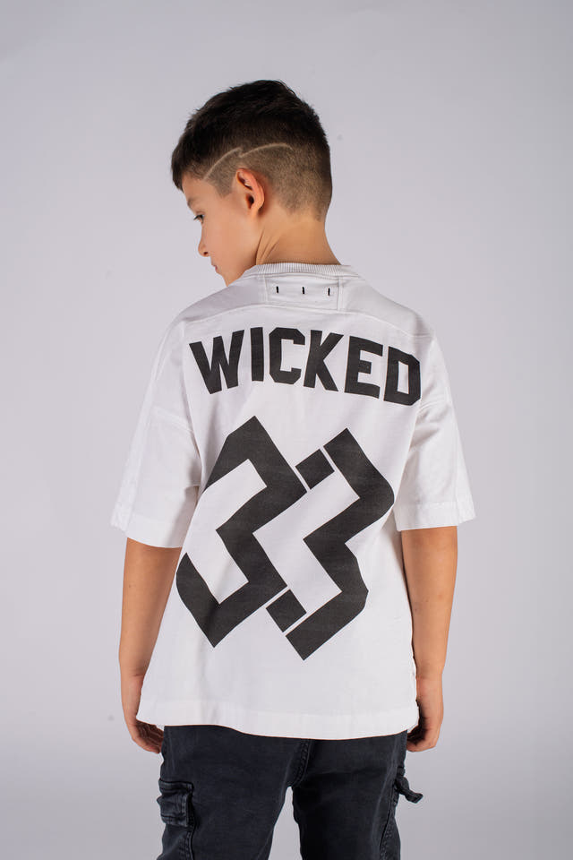 Wicked33 W33 oversized t-shirt in white / Black, oversized WICKED 33 back print