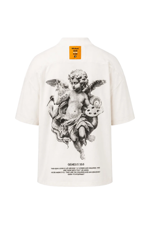Wicked33 Genesis oversized t-shirt in off-white, back print + subtle front graphic