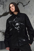 Wicked33 Medusa oversized shirt in black with grey-white print, large graphic print on the front