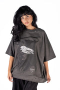 Wicked33 Veil oversized t-shirt in dark grey / washed black, bold front graphic print