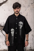 Wicked33 Parallel oversized shirt, two abstract embroidered portraits
