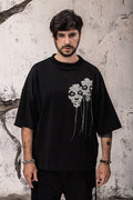 Wicked33 Presence oversized t-shirt, dual abstract embroidered portraits, front and back