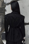 Wicked33 Fading Roses oversized shirt in black with beige and cream floral accents, asymmetric floral print on chest and cuffs