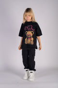 Wicked33 Dreams oversized t-shirt in black, oversized front print featuring teddy bear artwork and distorted