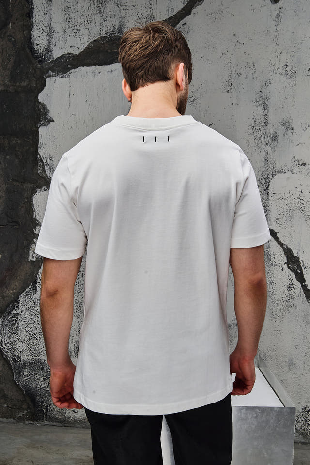 Wicked33 Archive oversized t-shirt in white, large graphic spray-effect print on chest