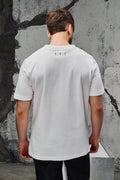 Wicked33 Archive oversized t-shirt in white, large graphic spray-effect print on chest