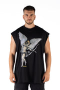 Wicked33 Vintage Angel oversized t-shirt in black, large front print, vintage style, worn-in look