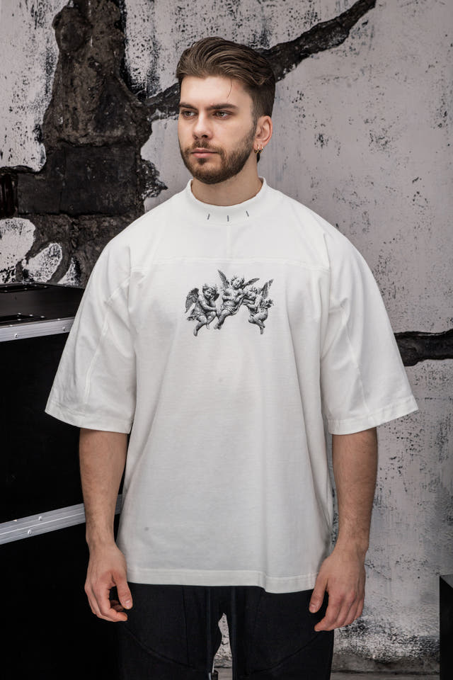 Wicked33 Genesis oversized t-shirt in off-white, back print + subtle front graphic