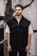 Wicked33 Raven streetwear vest in washed black
