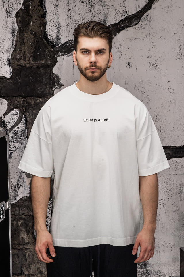 Wicked33 Noise oversized t-shirt in white, large back graphic + minimal front text
