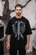 Wicked33 Skeleton oversized t-shirt in black, large rib cage graphic print with “33” on chest