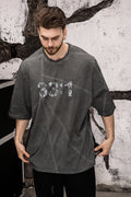 Wicked33 Betrayer oversized t-shirt in washed dark grey, back print: Large-scale centered graphic