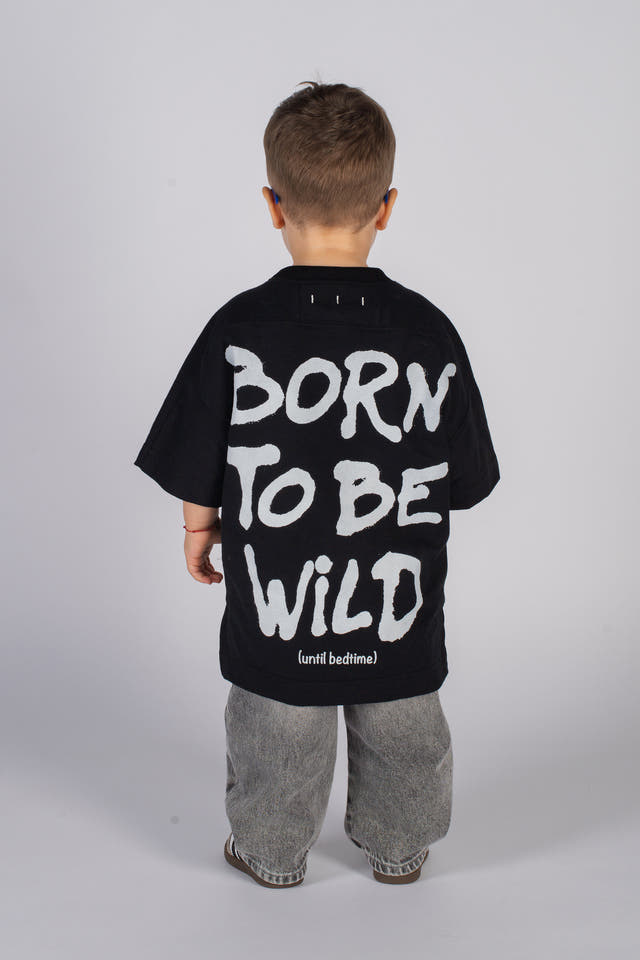 Wicked33 Born Wild oversized t-shirt in deep washed black, oversized back statement print