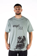 Wicked33 Angel 333 oversized t-shirt in mint green, front text and graphic print