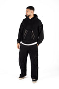 Wicked33 Hexagon oversized hoodie in black, oversized fit with asymmetrical front zipper