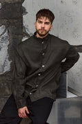 Wicked33 Void oversized shirt, mandarin collar with embroidered 33 detail at the neck