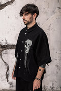 Wicked33 Parallel oversized shirt, two abstract embroidered portraits
