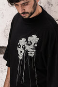 Wicked33 Presence oversized t-shirt, dual abstract embroidered portraits, front and back