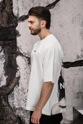 Wicked33 Noise oversized t-shirt in white, large back graphic + minimal front text