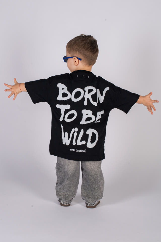 Wicked33 Born Wild oversized t-shirt in deep washed black, oversized back statement print