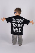 Wicked33 Born Wild oversized t-shirt in deep washed black, oversized back statement print