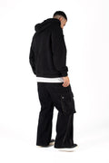 Wicked33 Hexagon oversized hoodie in black, oversized fit with asymmetrical front zipper