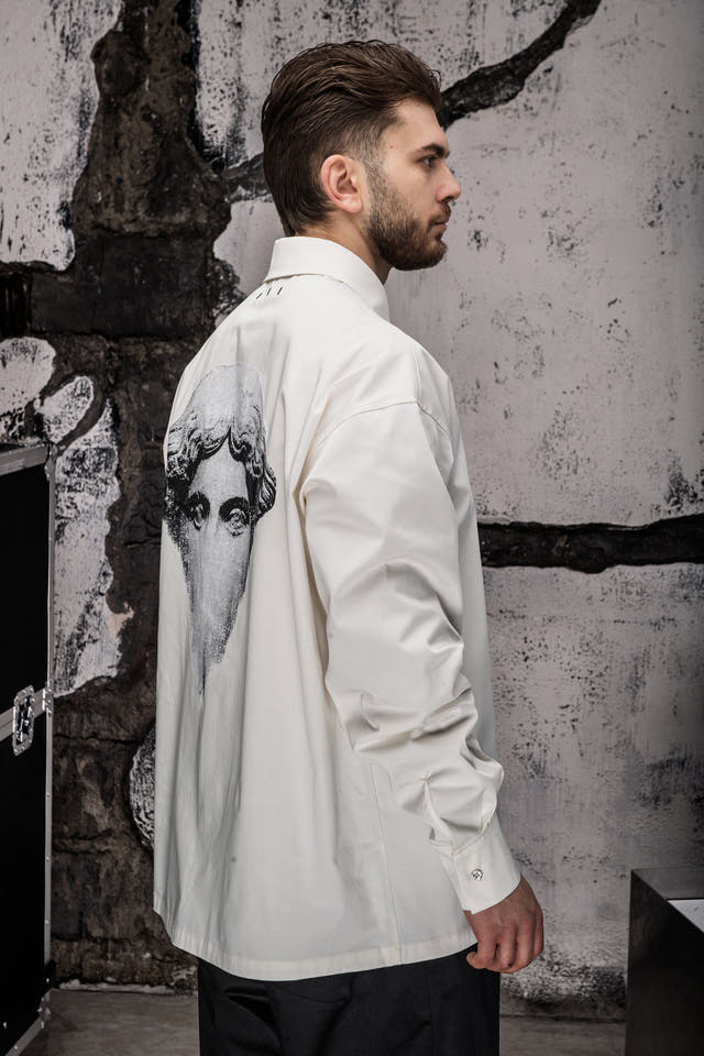 Wicked33 Relic oversized shirt in off-white, large back print + subtle front graphic