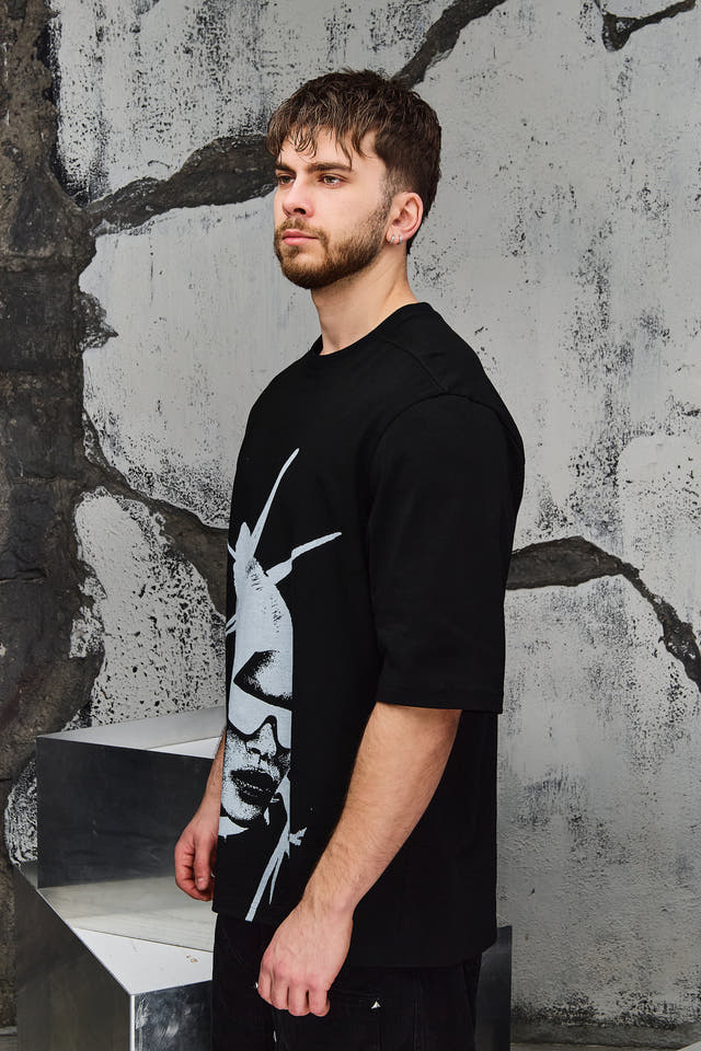Wicked33 Nova oversized t-shirt in black, large black & white graphic print