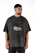 Wicked33 Veil oversized t-shirt in dark grey / washed black, bold front graphic print