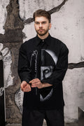 Wicked33 Icon oversized shirt in black, large vertical print integrated into construction