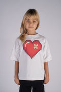 Wicked33 Pixel Love oversized t-shirt in off-white, front digital heart graphic artwork