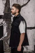 Wicked33 Raven streetwear vest in washed black