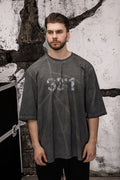 Wicked33 Betrayer oversized t-shirt in washed dark grey, back print: Large-scale centered graphic