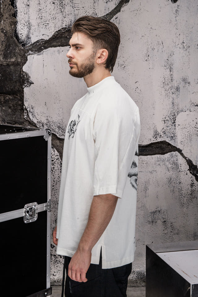 Wicked33 Genesis oversized t-shirt in off-white, back print + subtle front graphic