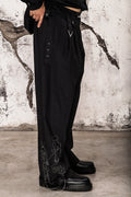 Wicked33 Ghost streetwear pants, continuous-line embroidered portrait