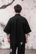 Wicked33 Parallel oversized shirt, two abstract embroidered portraits