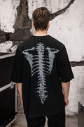 Wicked33 Skeleton oversized t-shirt in black, large rib cage graphic print with “33” on chest