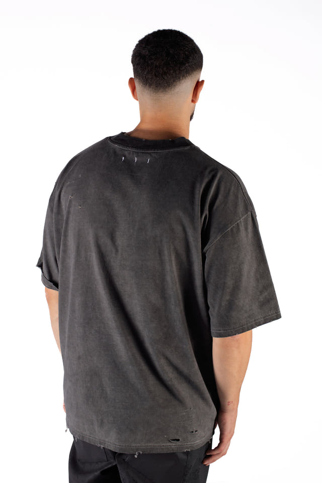 Wicked33 Veil oversized t-shirt in dark grey / washed black, bold front graphic print