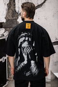 Wicked33 Prayer oversized t-shirt in black, subtle front print + large back graphic